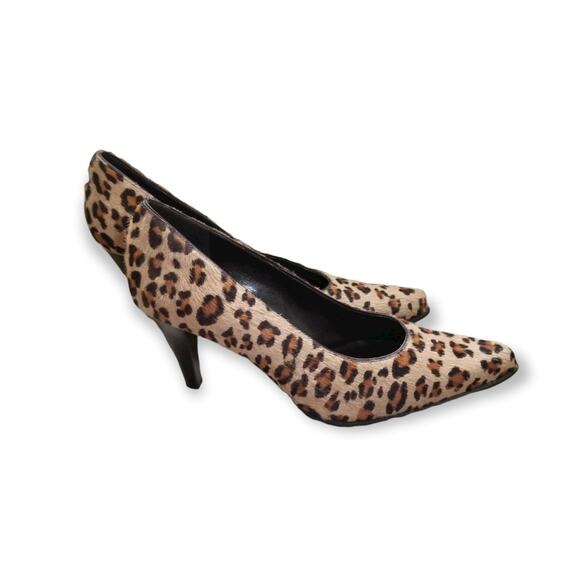 Franco Sarto Leopard Calf Hair Pointy Toe Dress Heels - Size 8M - Picture 1 of 6